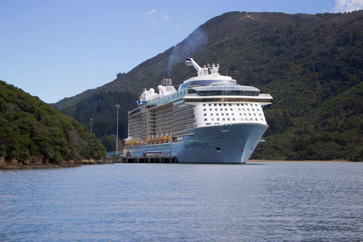 Royal Caribbean's Ovation of the Seas docked in Picton NZ